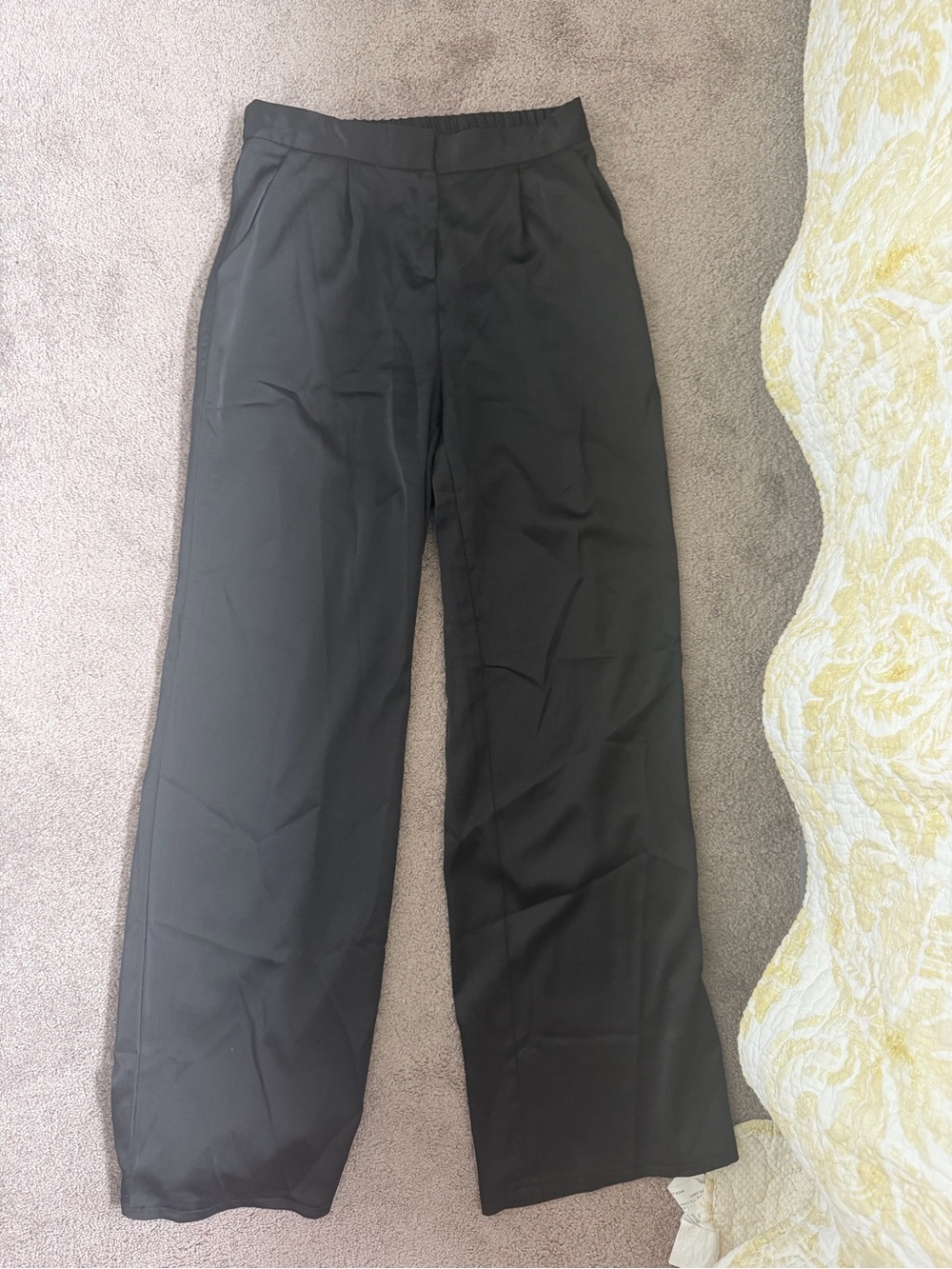 Black satin Wide Leg Women's Pants - Classic High Waist